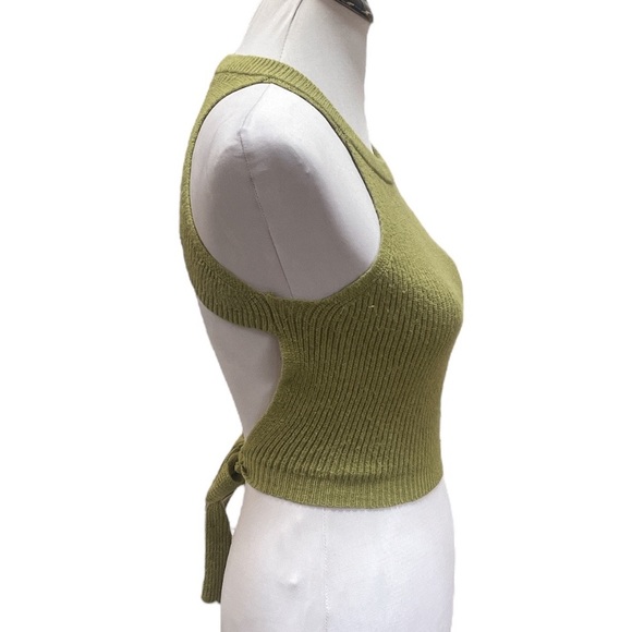 Zaful Knit Ribbed Open Back Cropped Top Olive Green Size Small - Picture 3 of 6
